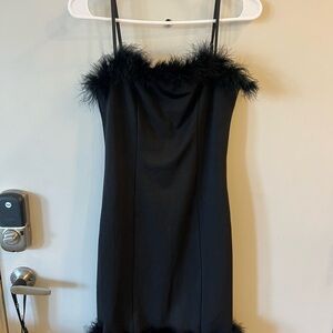 Elegant Black Feather-Trim Dress